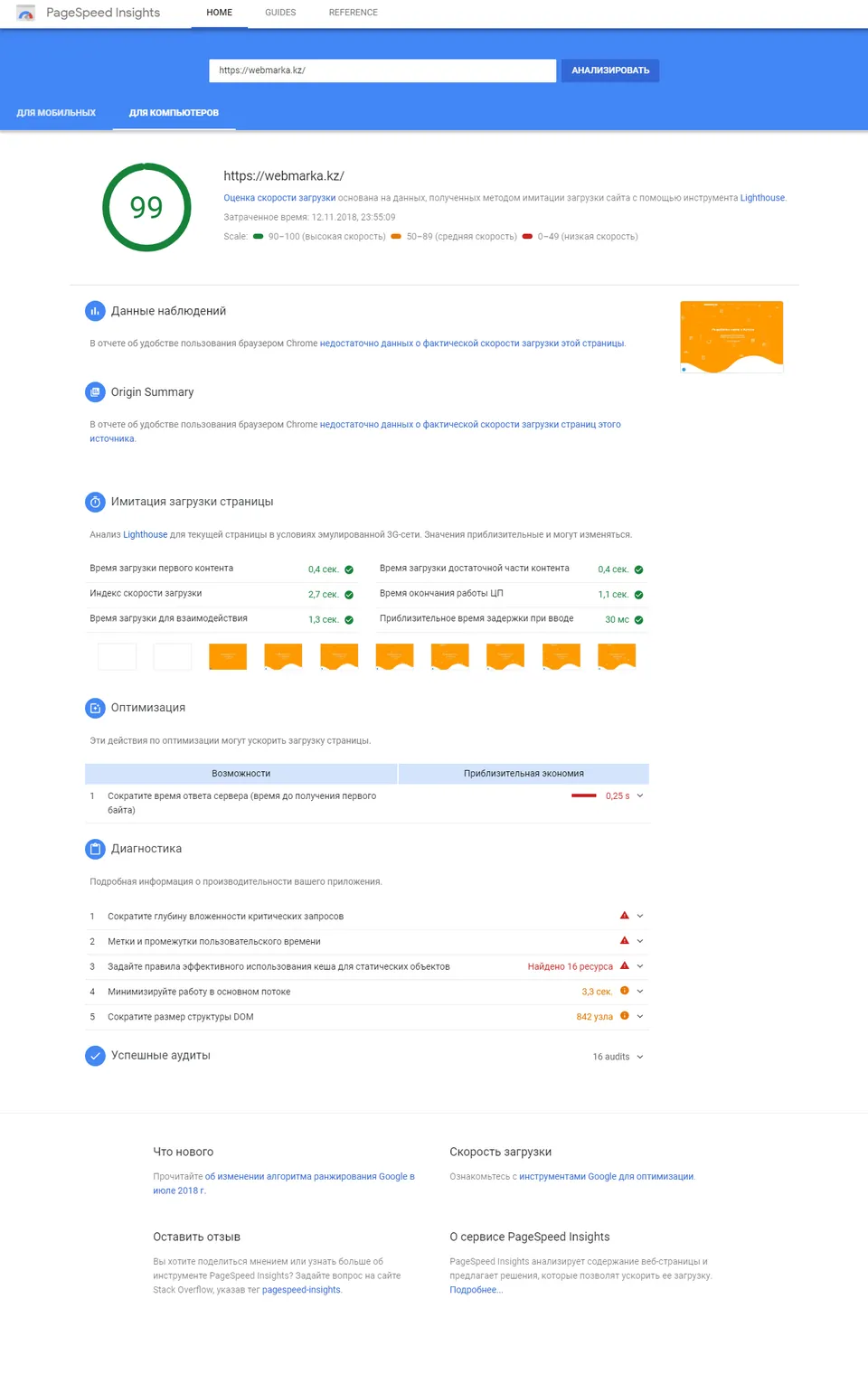 webmarka pagespeed insights